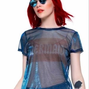 Disney Mermaid Blue Sheer Metallic Top